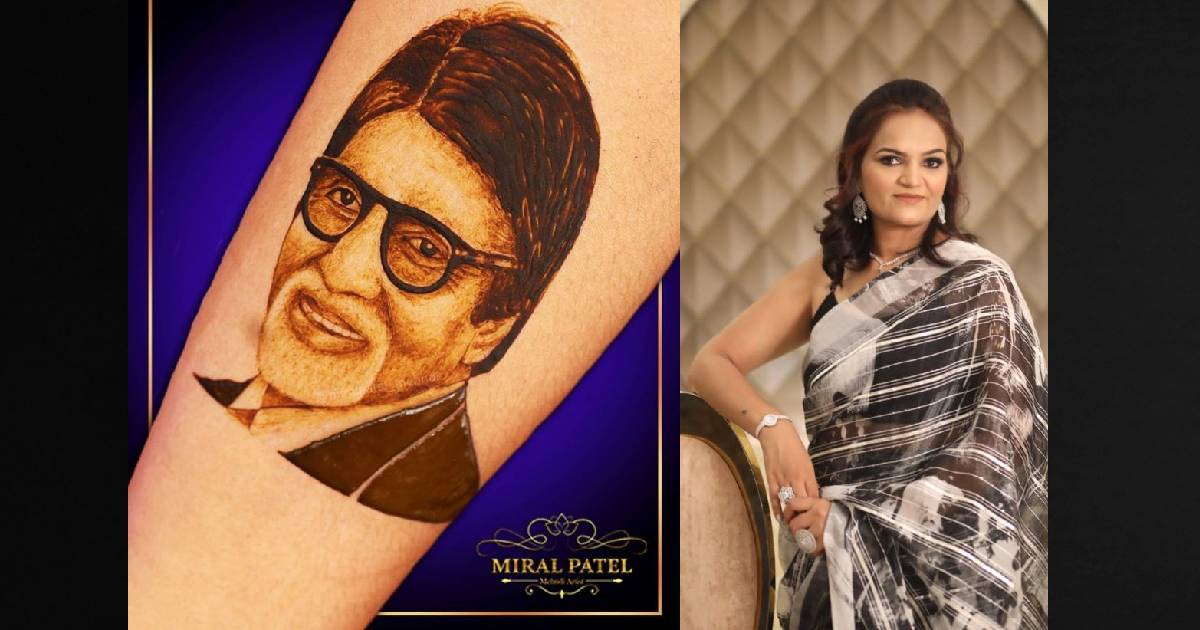 Miral Patel’s unique tribute to Big B, etches his face using mehndi